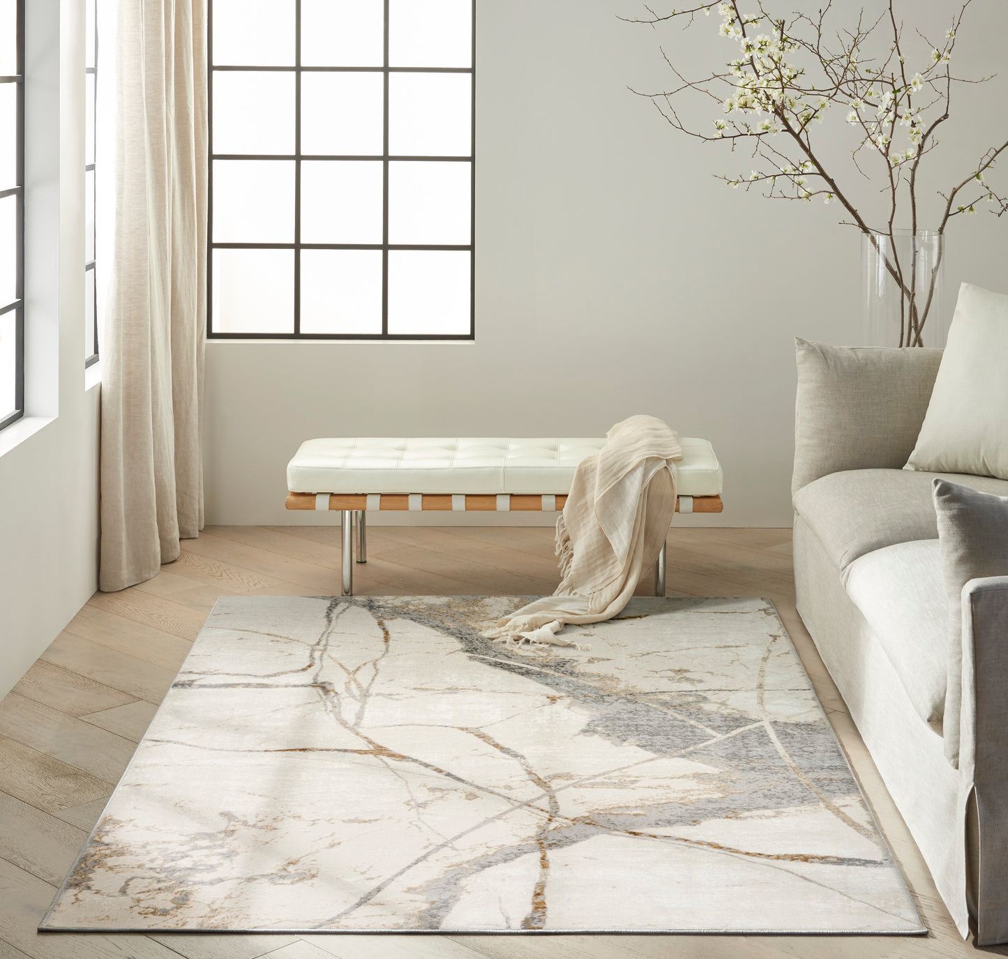 Calvin Klein CK073 Compass 3'11" x 5'11" Ivory Multicolor Modern Indoor Rug