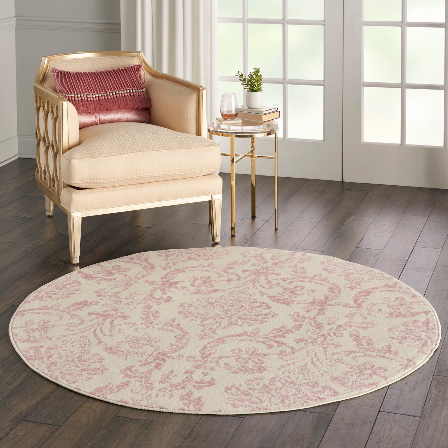 Nourison Jubilant 5'3" x Round Ivory Pink Vintage Indoor Rug