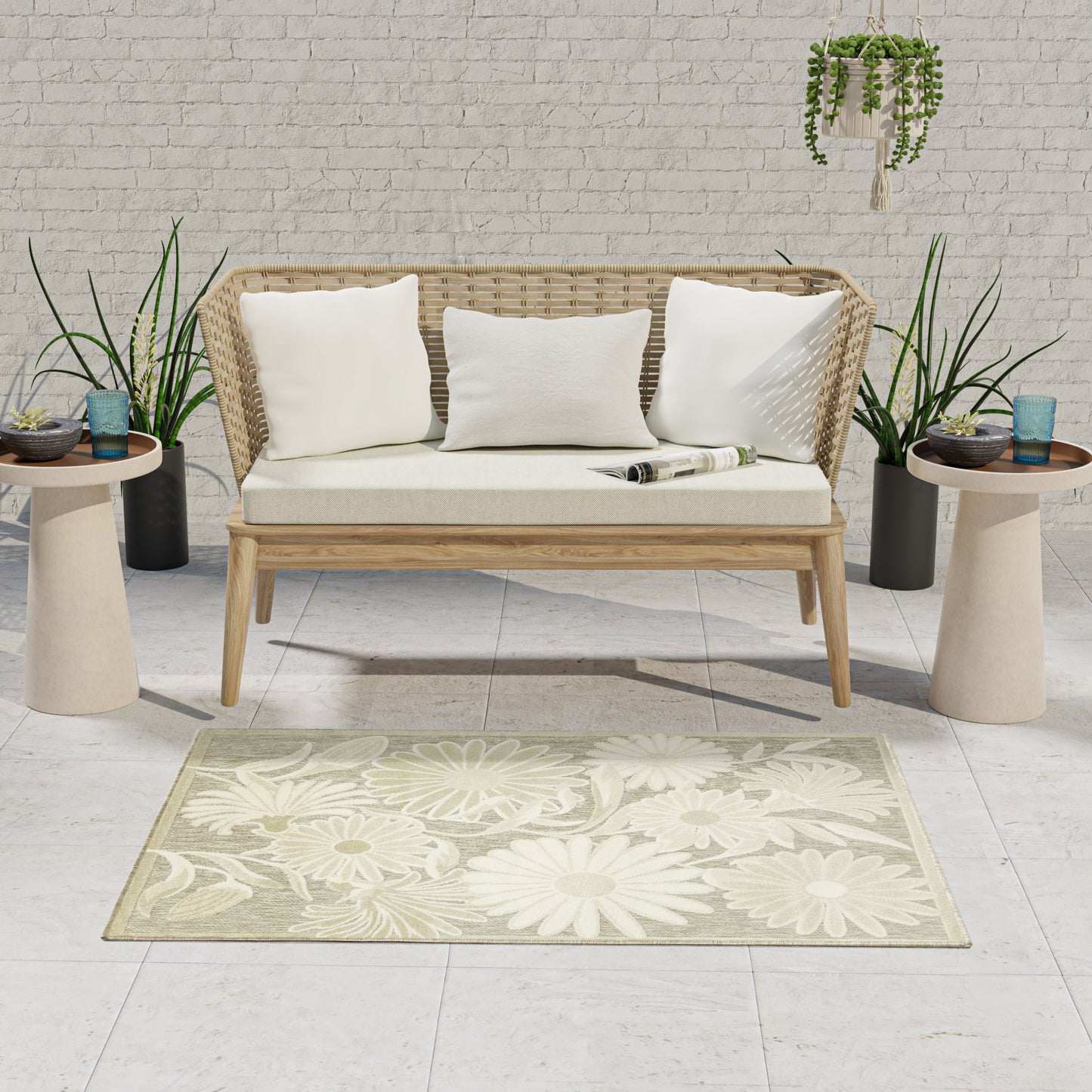 Nourison Aloha 2'8" x 4' Ivory Sage Outdoor Rug