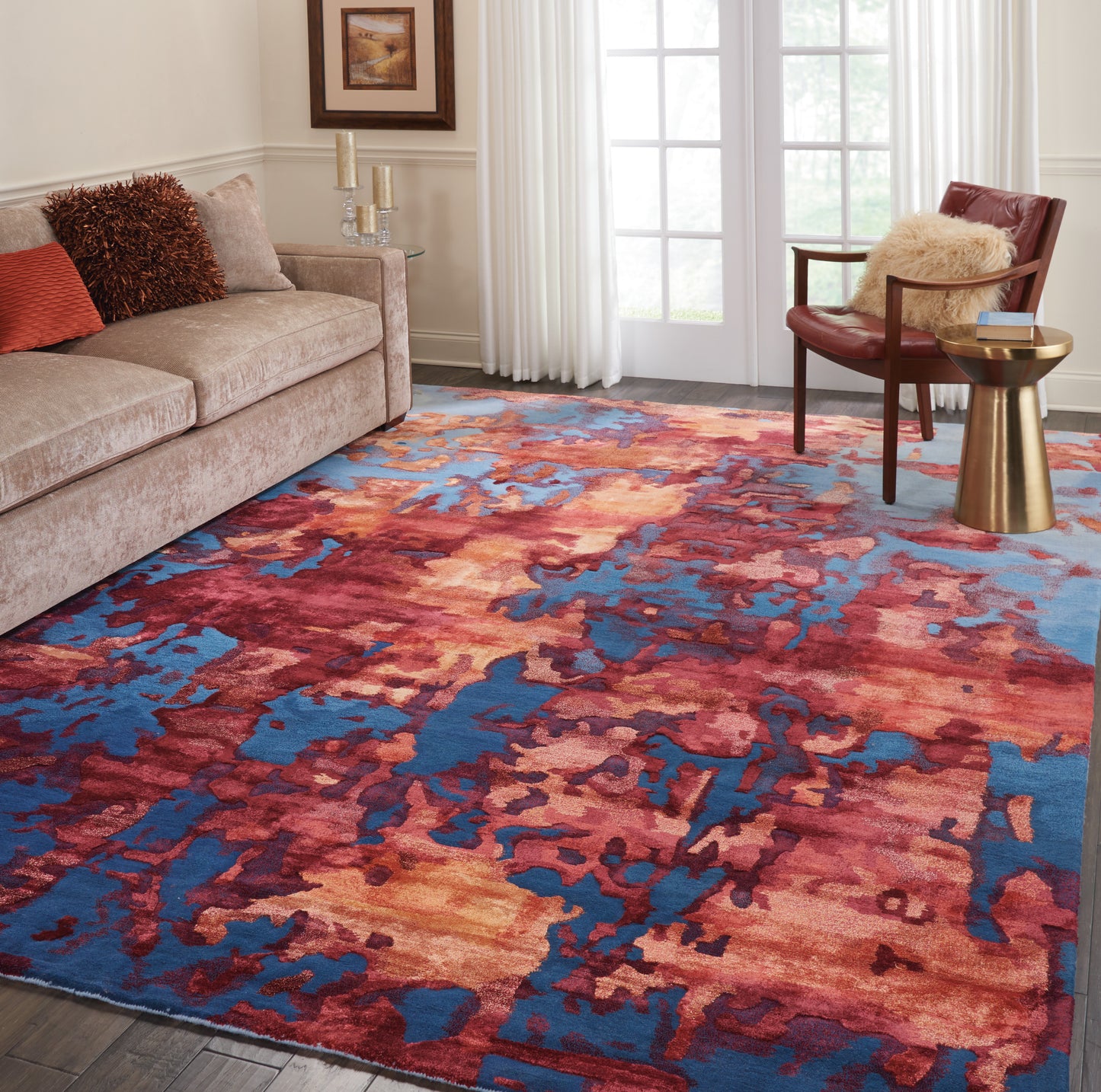 Nourison Prismatic 9'9" x 13'9" Blue/Flame Modern Indoor Rug