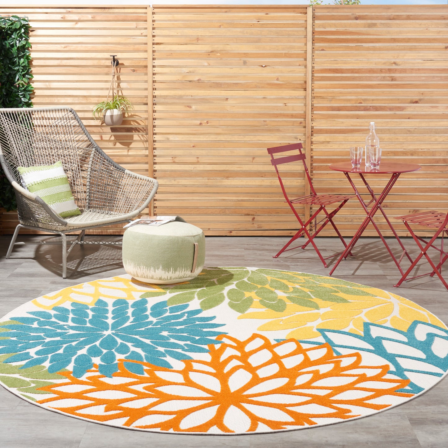 Nourison Aloha 7'10" x Round Turquoise Multicolor Tropical Rug