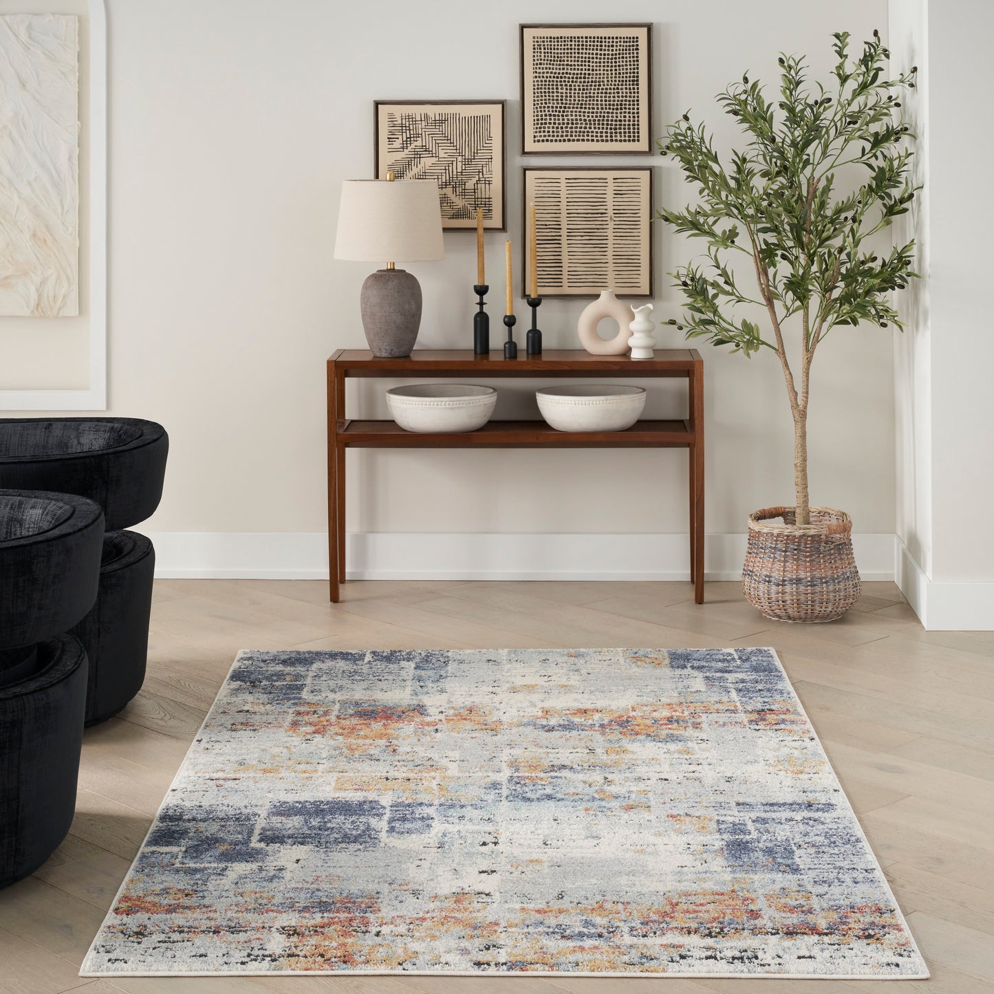 Nourison Motion 5'3" x 7' Blue Multicolor Modern Indoor Rug