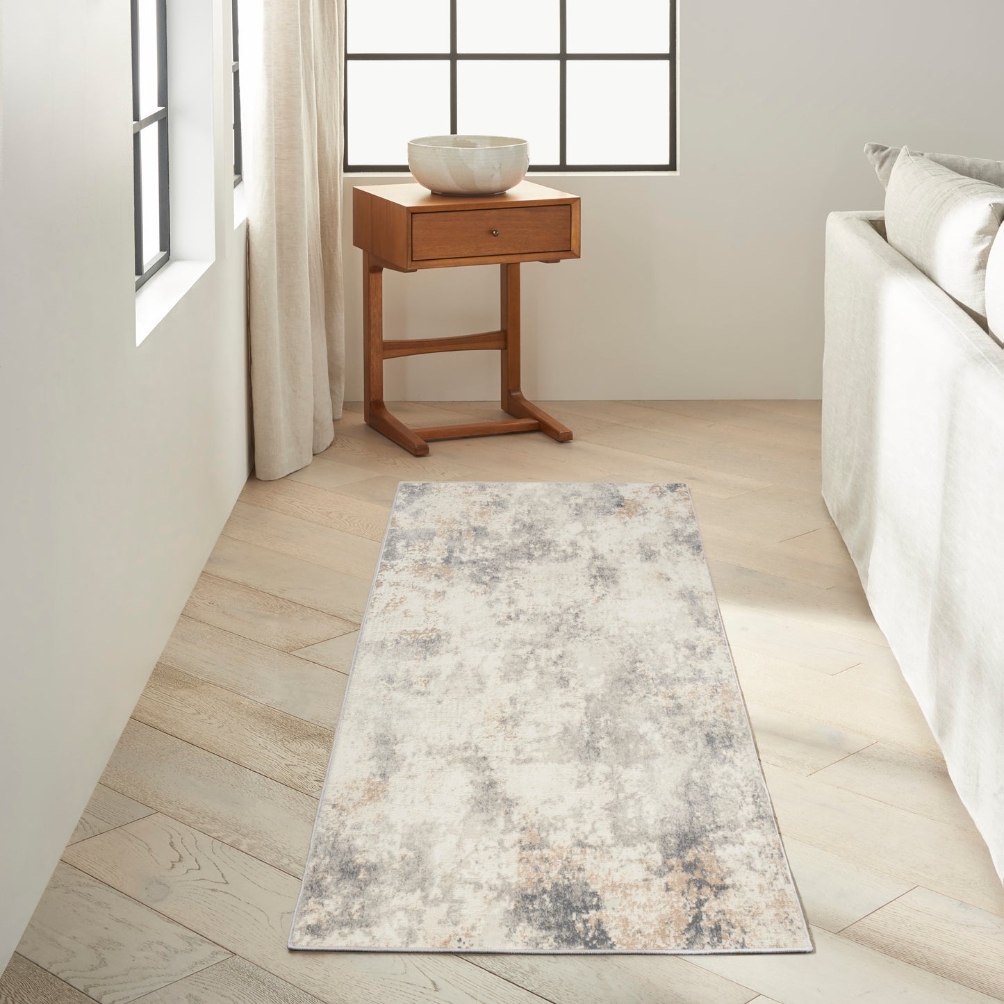 Calvin Klein CK005 Enchanting 2'3" x 7'3" Ivory Grey Modern Indoor Rug