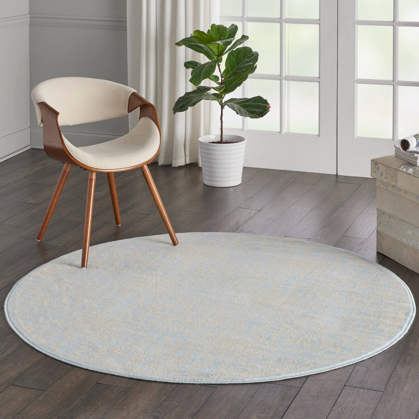 Nourison Jubilant 5'3" x Round Ivory/Light Blue Farmhouse Indoor Rug