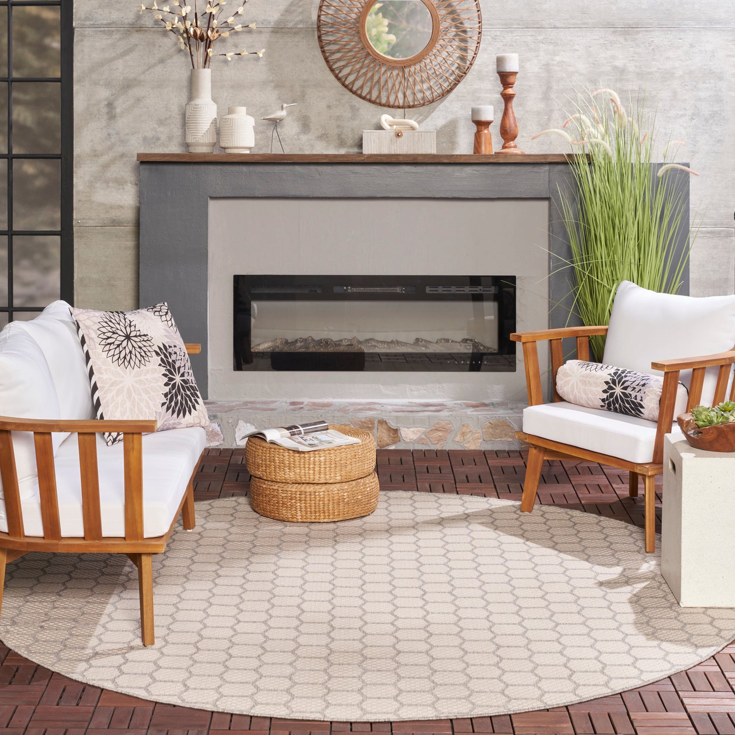 Nourison Twist Reversible 8' x Round Grey Modern Rug