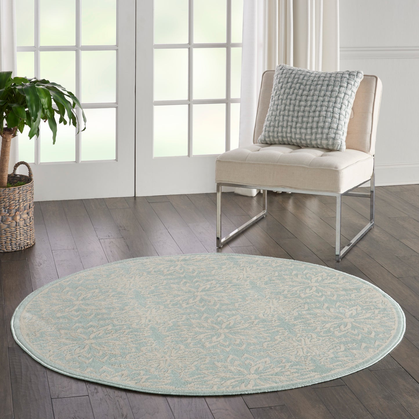 Nourison Jubilant 5'3" x Round Ivory Green Farmhouse Indoor Rug