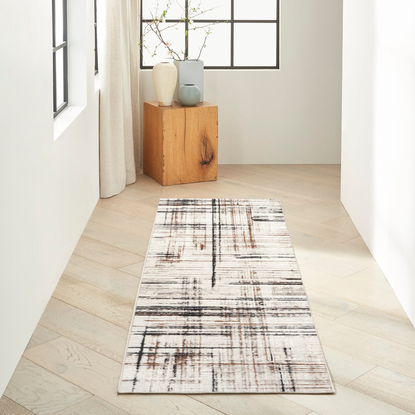 Calvin Klein Captivating 2'3" x 7'3" Ivory Multicolor Modern Indoor Rug