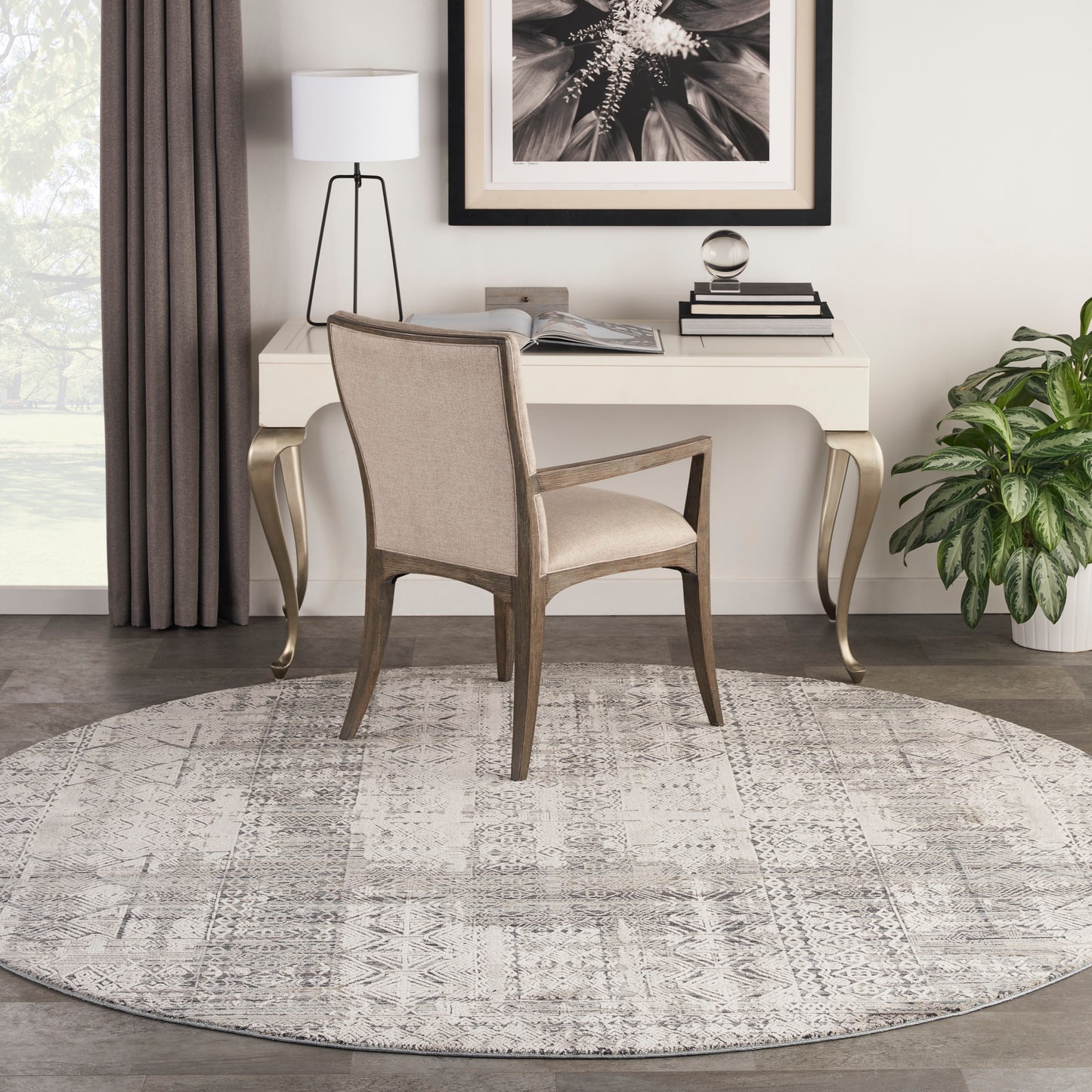 Nourison Lynx 7’10” x Round Ivory Blue Vintage Indoor Rug
