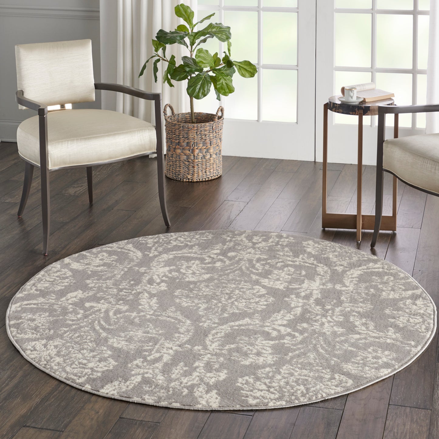 Nourison Jubilant 5'3" x Round Grey Vintage Indoor Rug