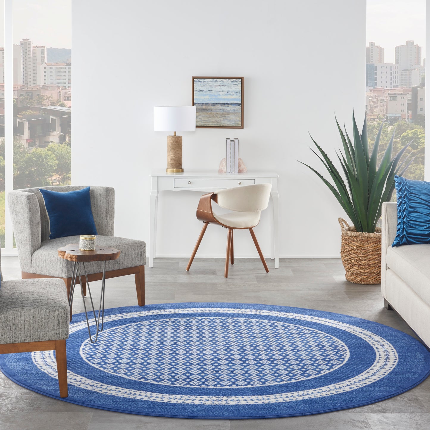 Nourison Whimsicle 8' x Round Navy Farmhouse Indoor Rug