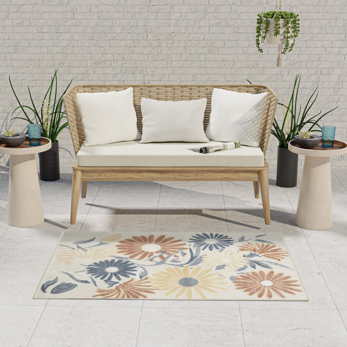 Nourison Aloha 2'8" x 4' Ivory Rose Outdoor Rug