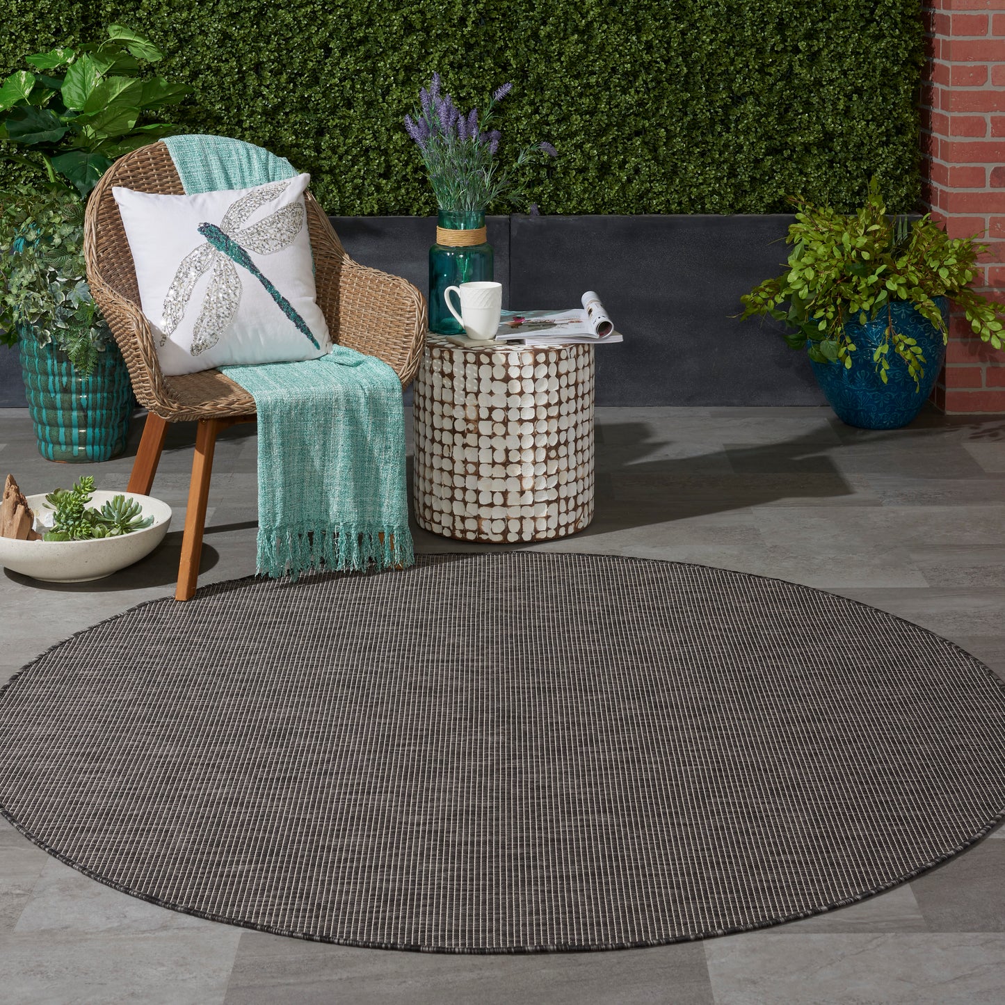 Nourison Positano 6' x Round Charcoal Modern Rug