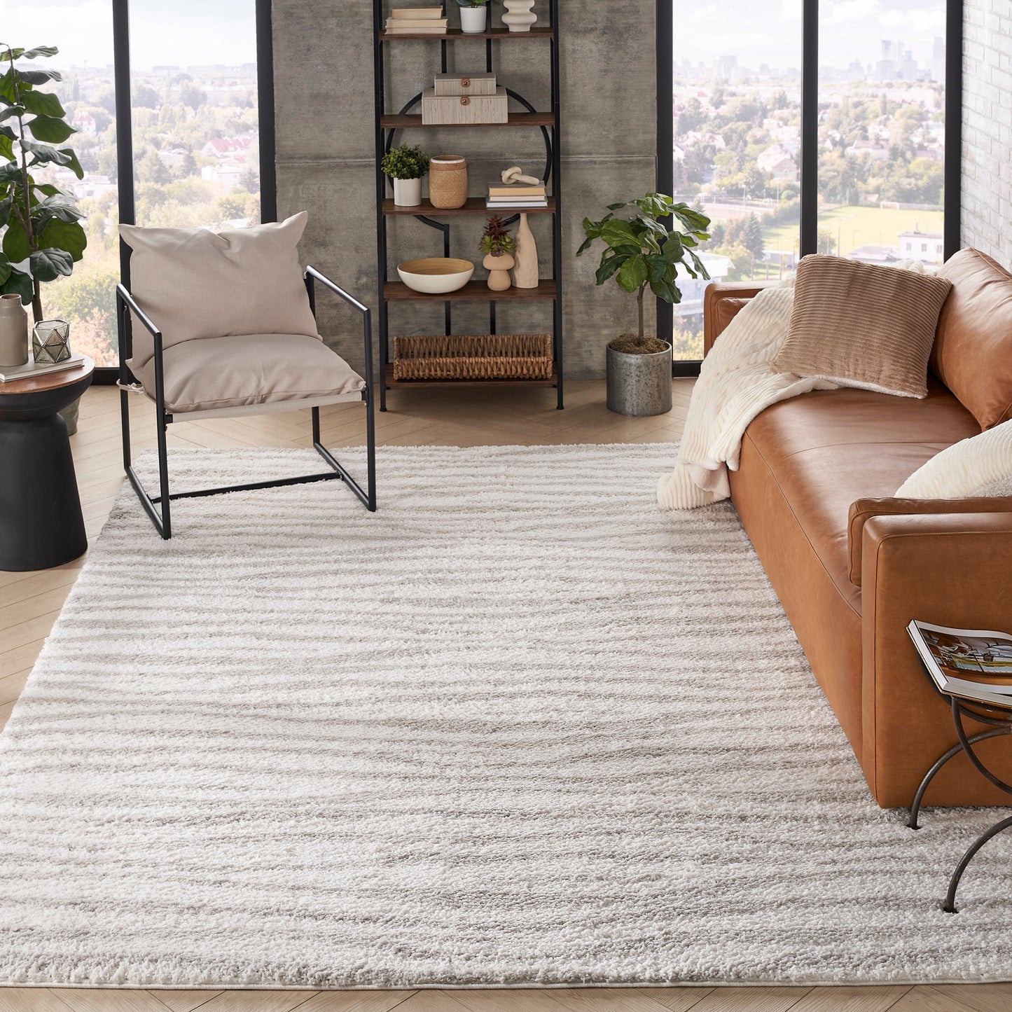 Nourison Modern Shag 7'10" x 9'10" Ivory Grey Modern Indoor Rug