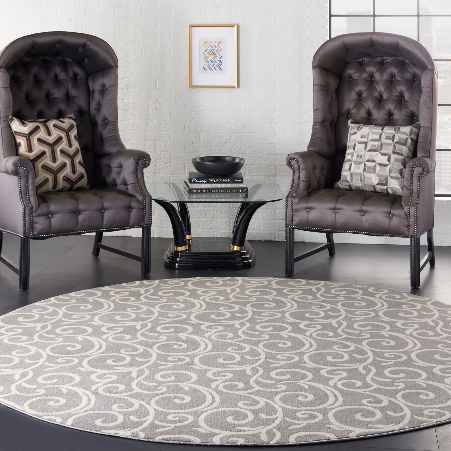 Nourison Grafix 8' x Round Grey Contemporary Indoor Rug