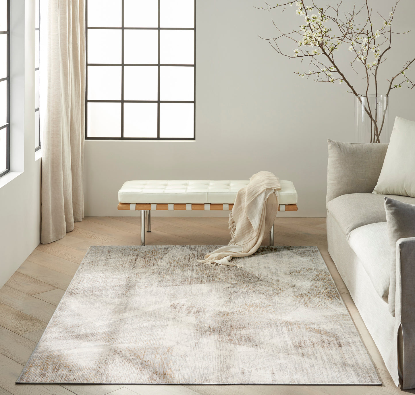 Calvin Klein CK073 Compass 5'3" x 7'3" Ivory Multicolor Modern Indoor Rug