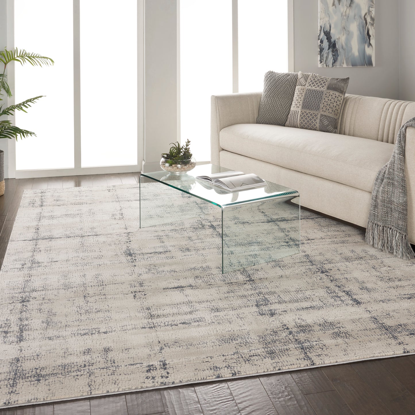 Nourison Rustic Textures 9'3" x 12'9" Ivory/Blue Modern Indoor Rug