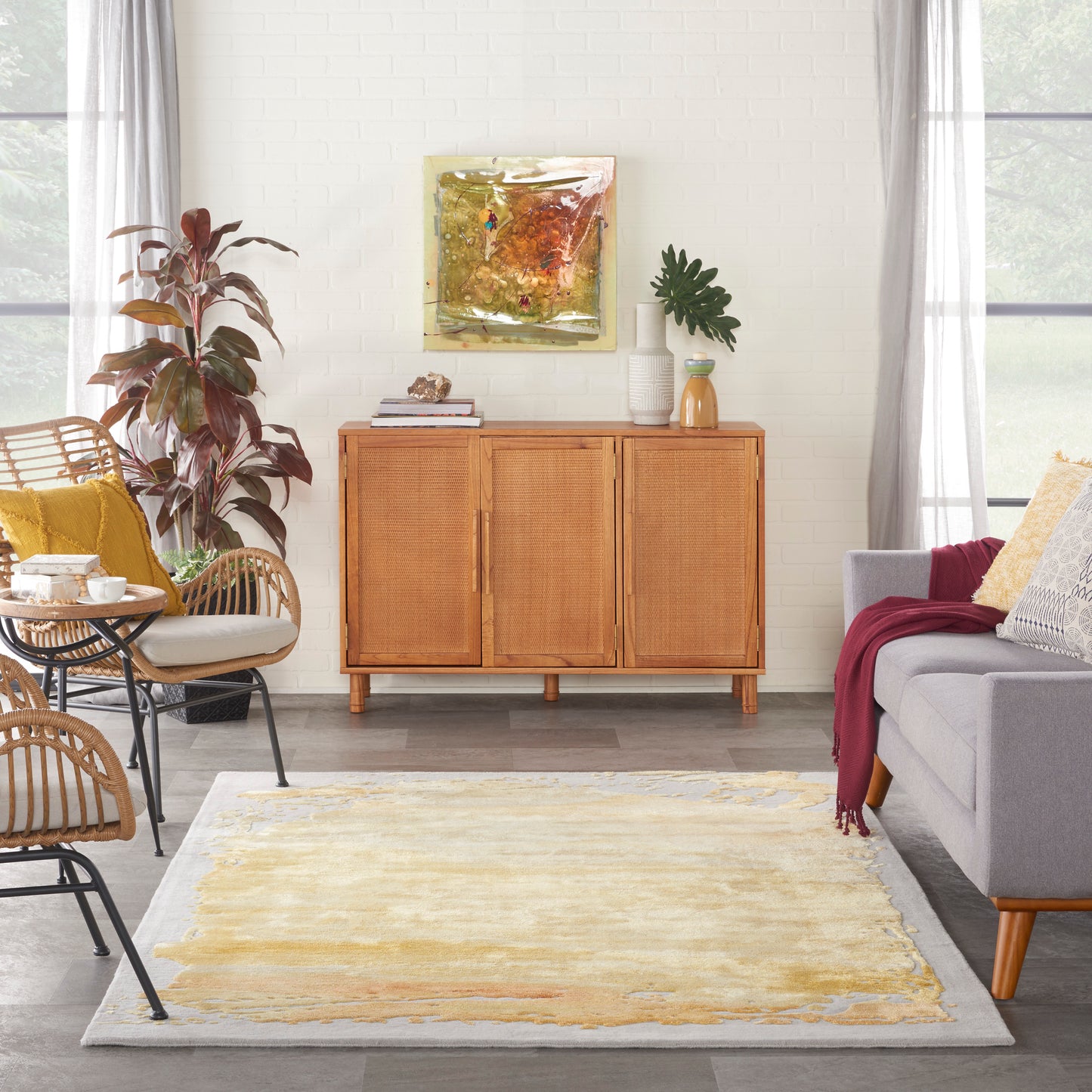 Nourison Prismatic 5'6" x 7'5" Grey Gold Modern Indoor Rug