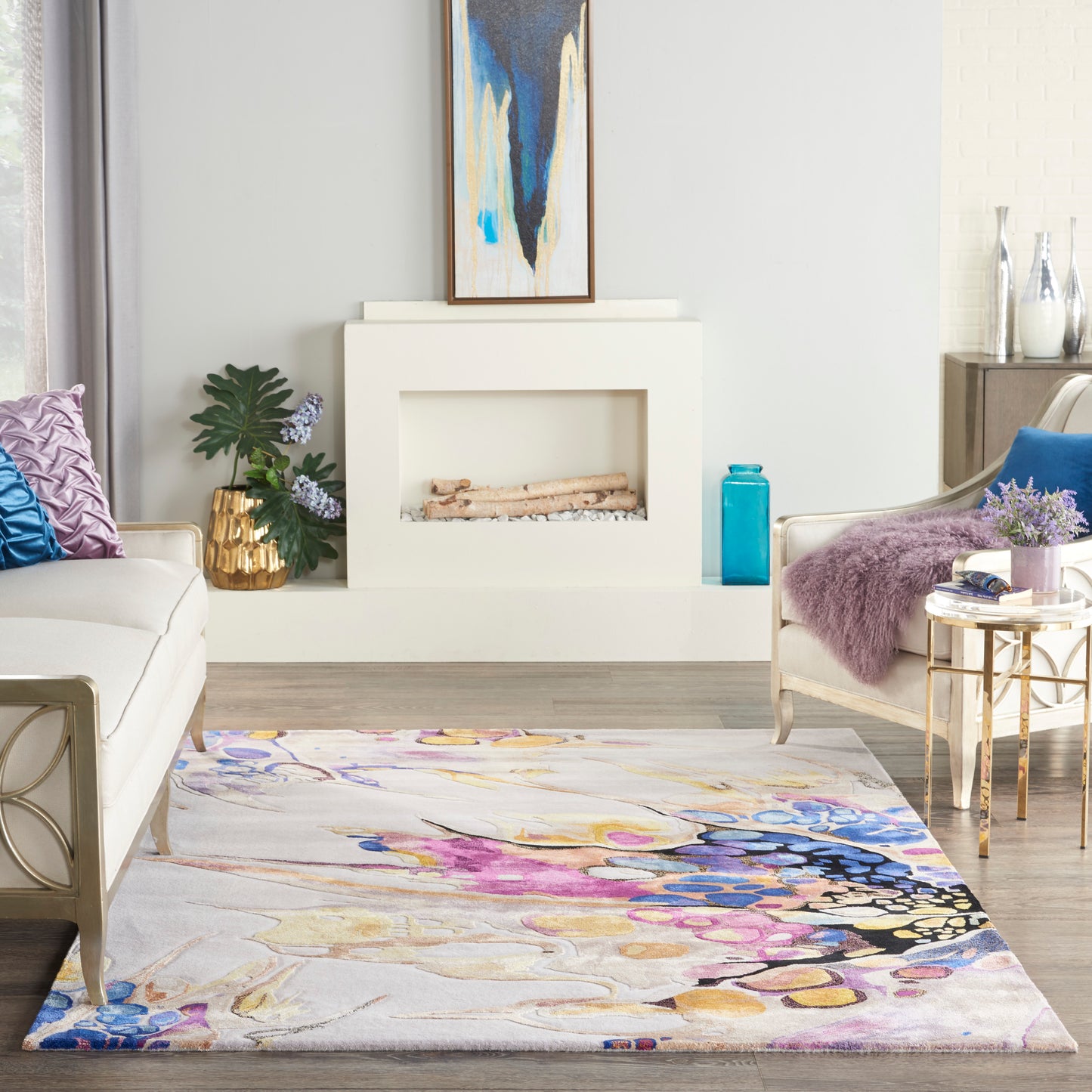 Nourison Prismatic 3'9" x 5'9" Grey Lilac Multi Modern Indoor Rug