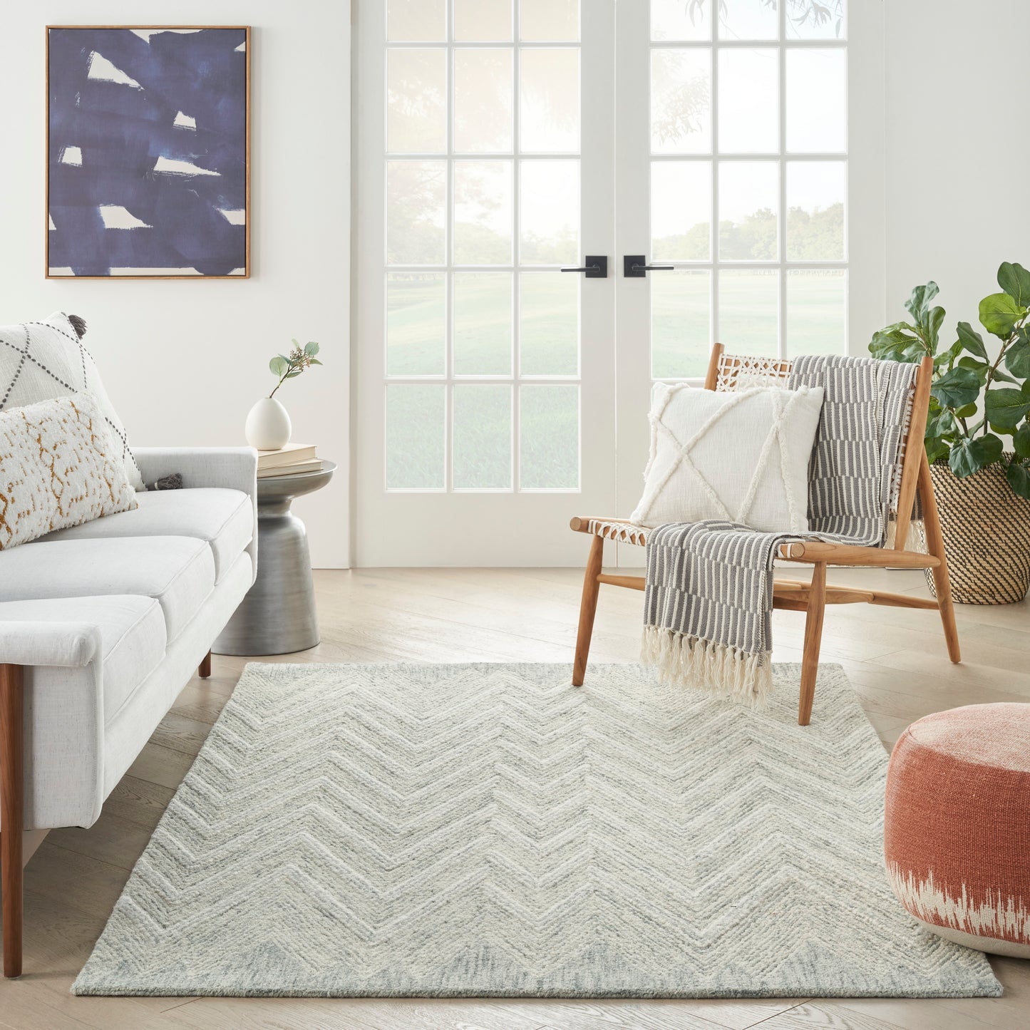 Nourison Interlock 5' x 7'6" Teal Modern Indoor Rug