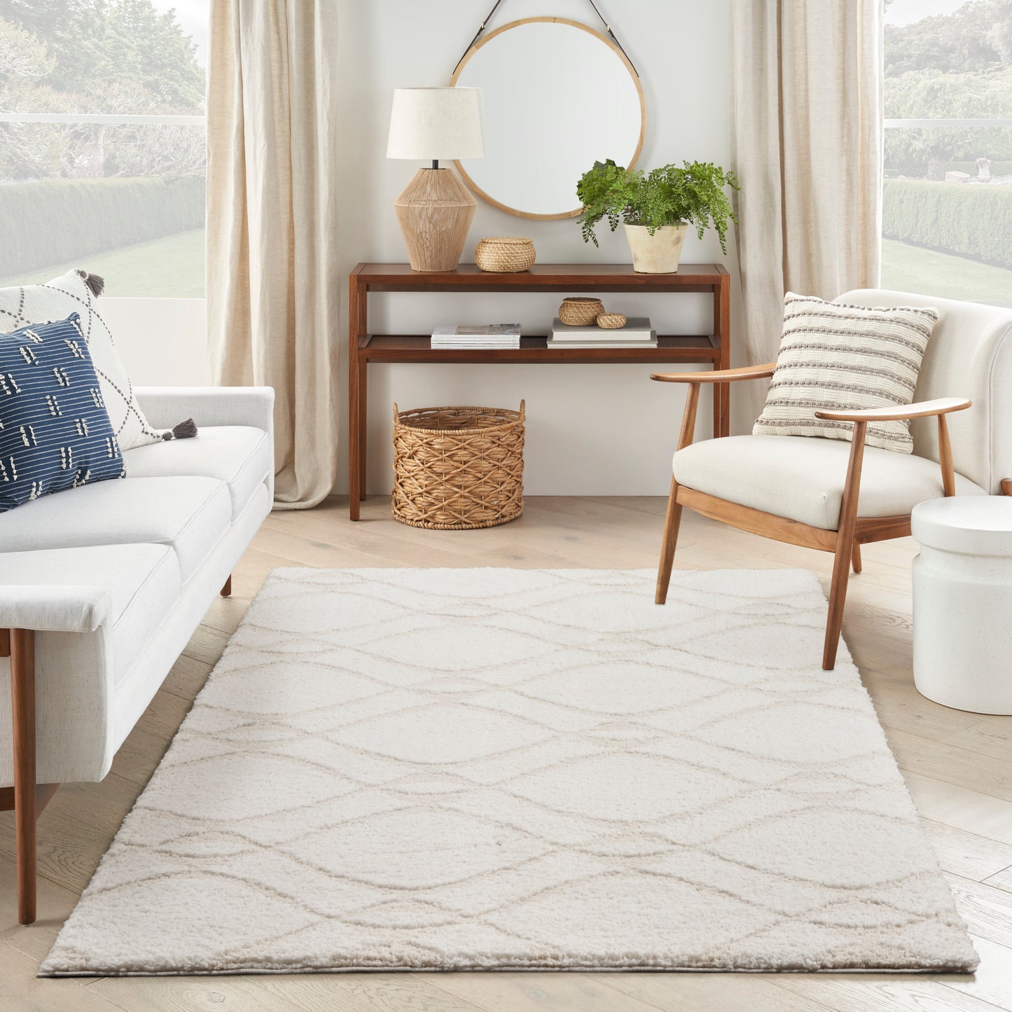 Nourison Modern Shag 5'3" x 7' Ivory Beige Modern Indoor Rug