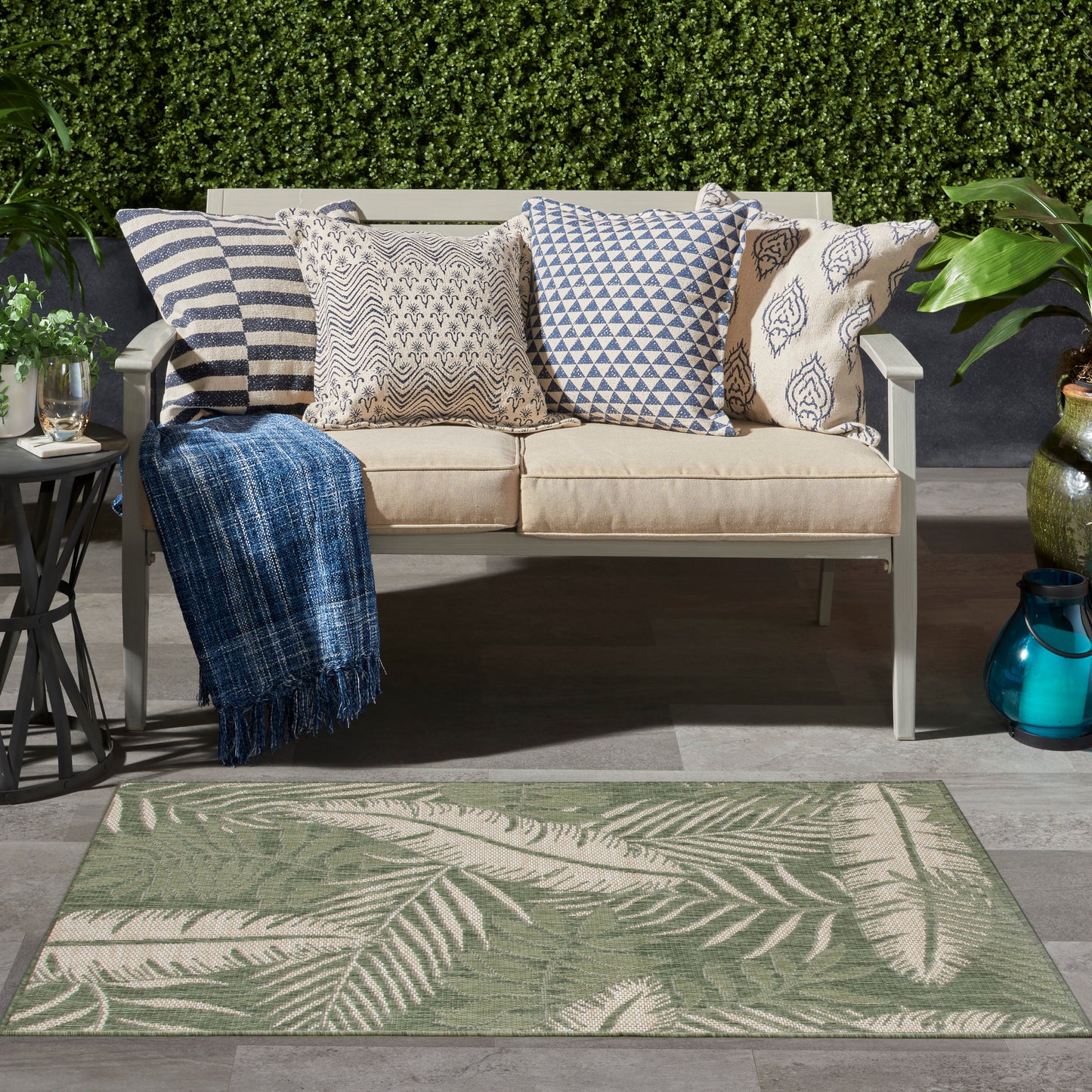 Nourison Garden Oasis 3' x 5' Green Ivory Outdoor Rug