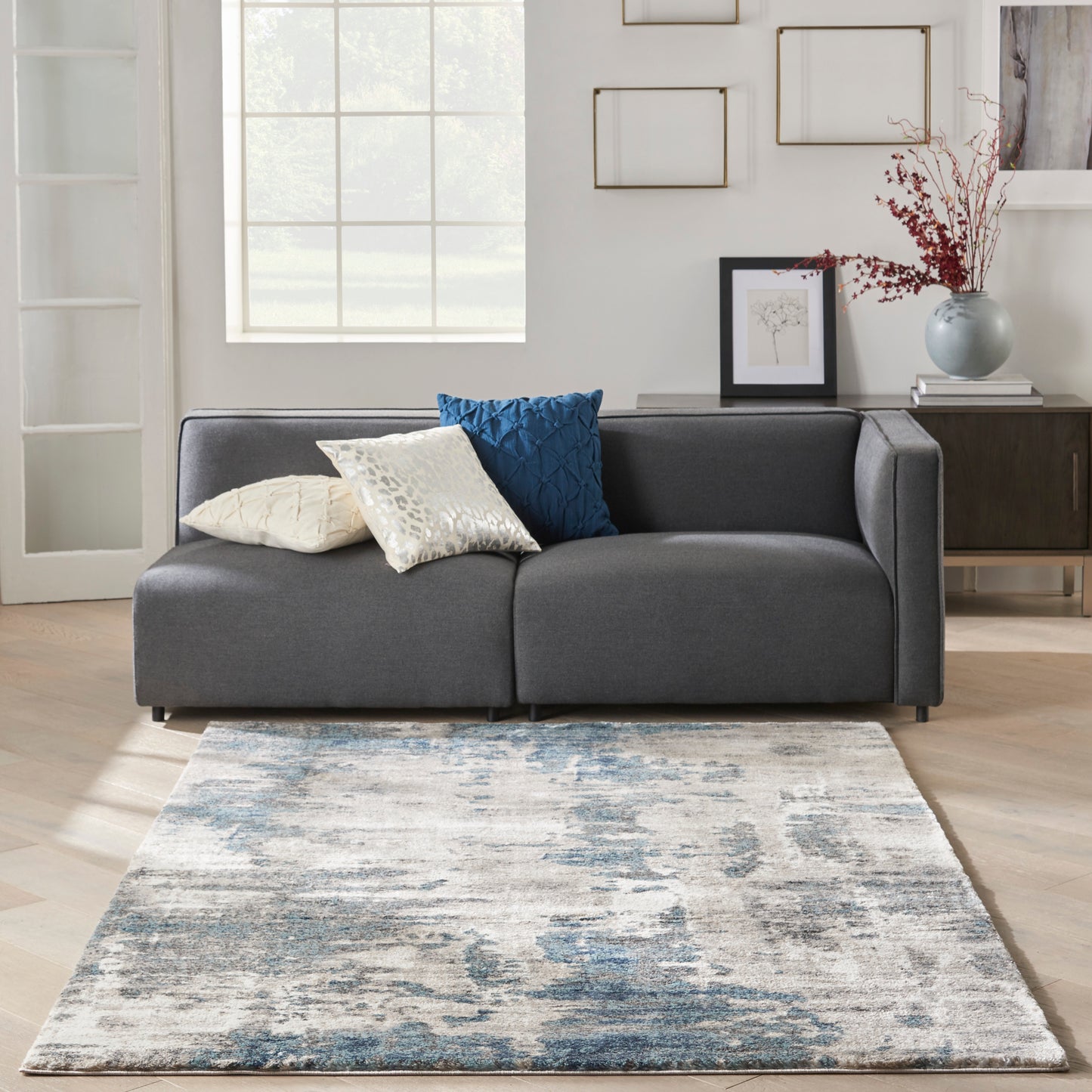 Nourison American Manor 3'11" x 5'11" Ivory Blue Modern Indoor Rug