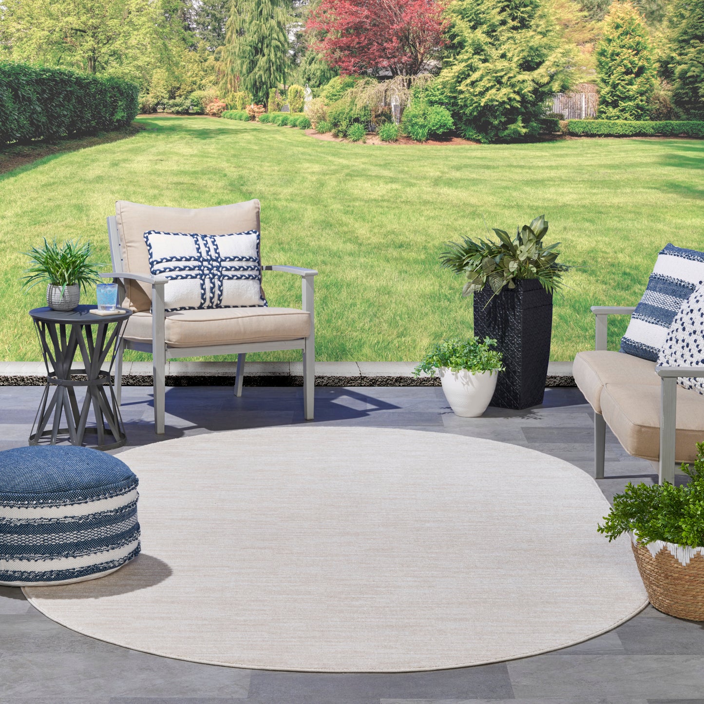 Nourison Nourison Essentials 6' x 9' Oval Ivory Beige Outdoor Rug