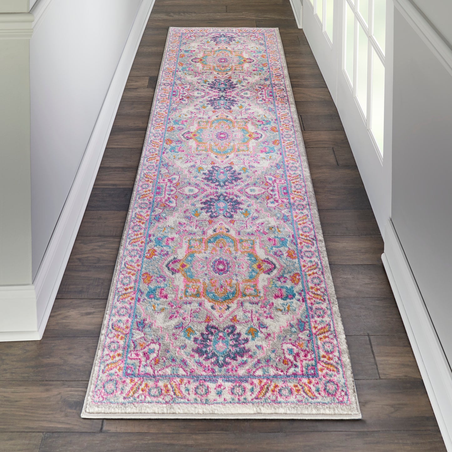 Nourison Passion 2'2" x 7'6" Light Grey/Pink Bohemian Indoor Rug