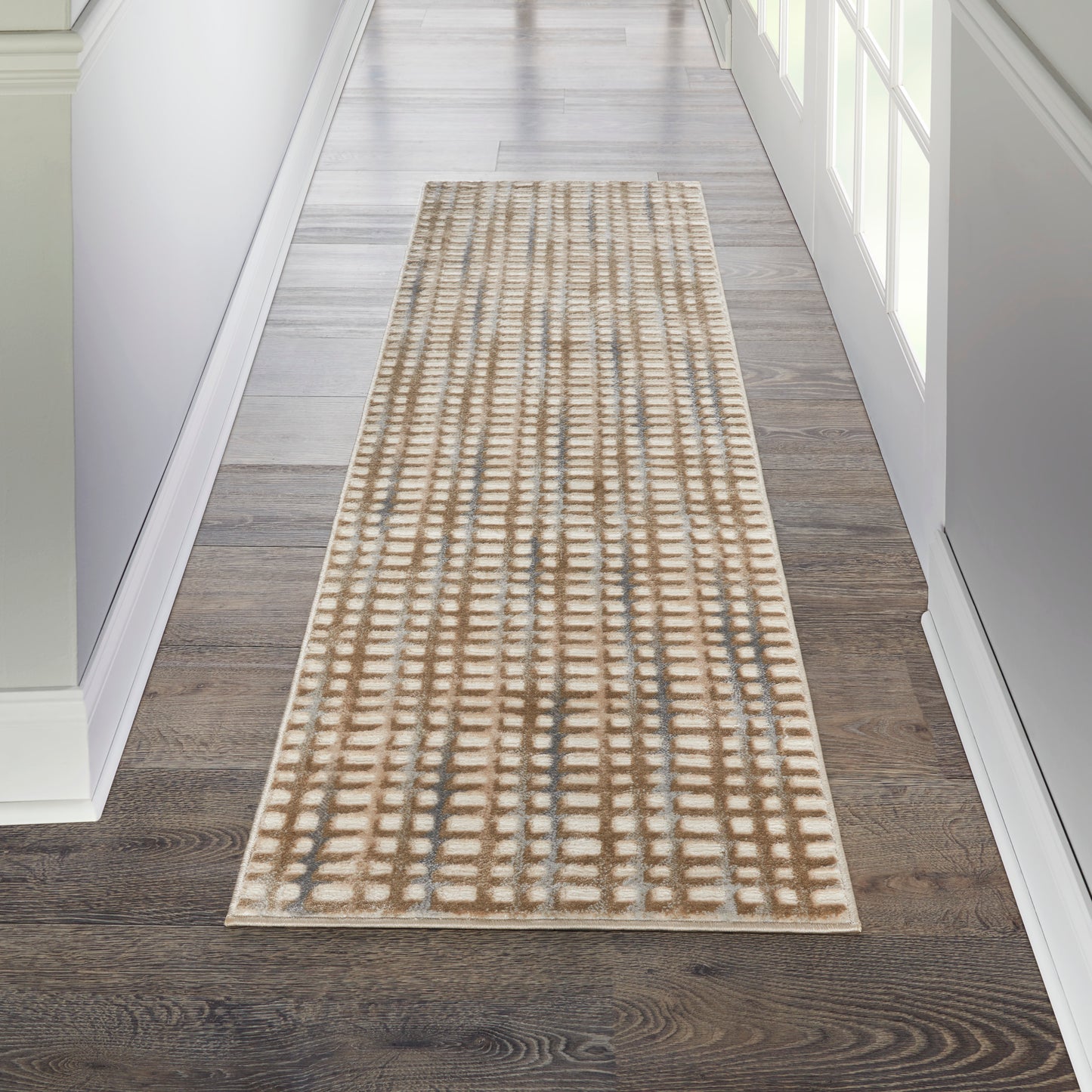 Nourison Solace 2'3" x 7'3" Beige Blue Contemporary Indoor Rug