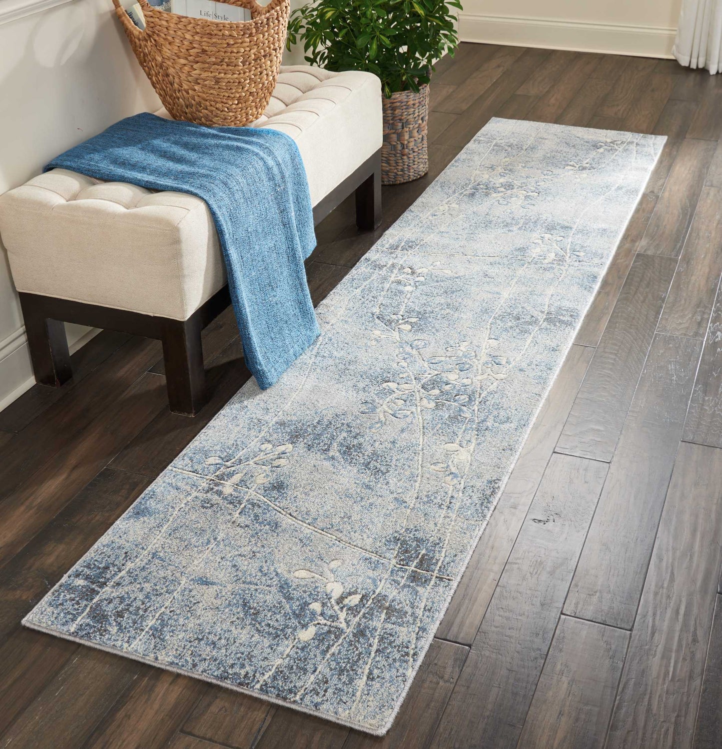 Nourison Somerset 2'3" x 10' Silver/Blue Indoor Rug