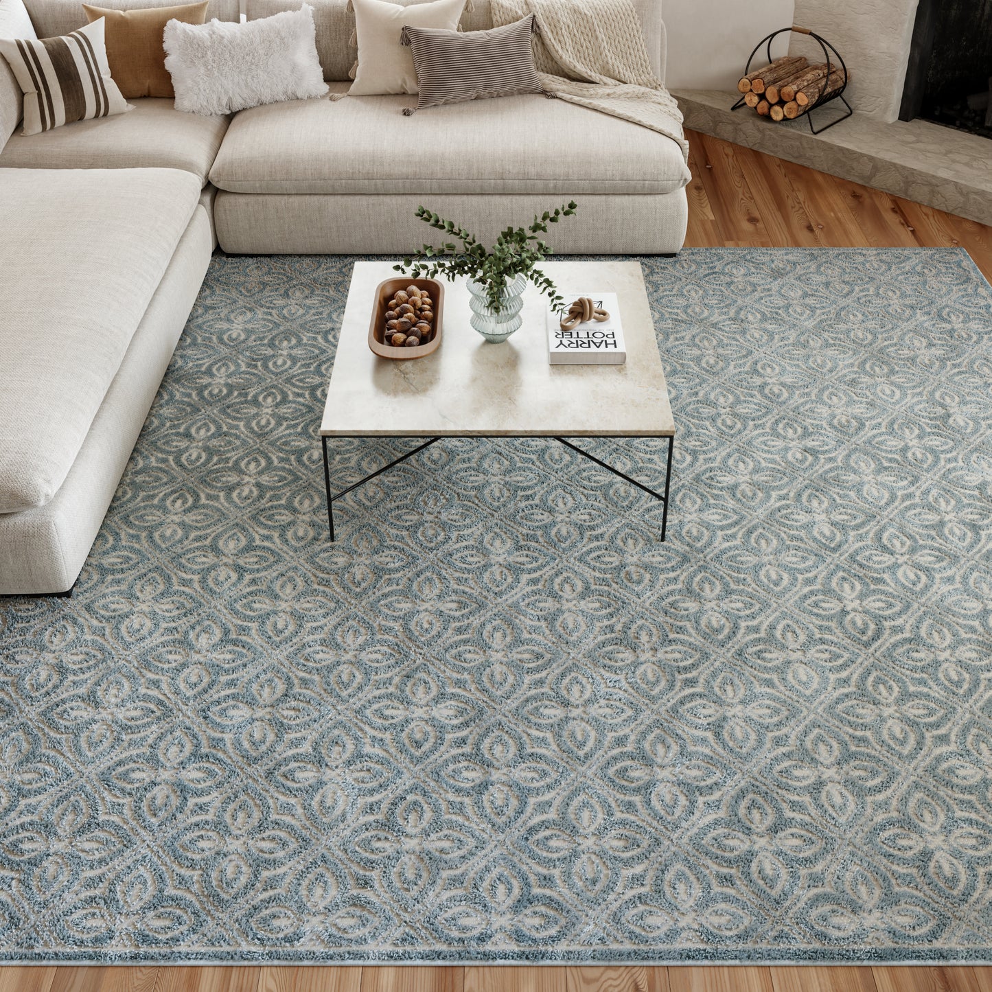 Nourison Washable Charm 9' x 12' Blue Ivory Contemporary Indoor Rug