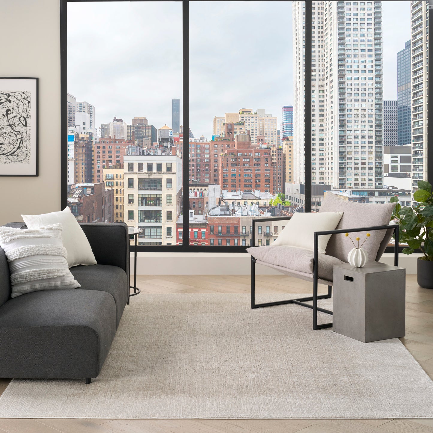 DKNY Grand Street 9' x 12' Ivory Beige Modern Indoor Rug