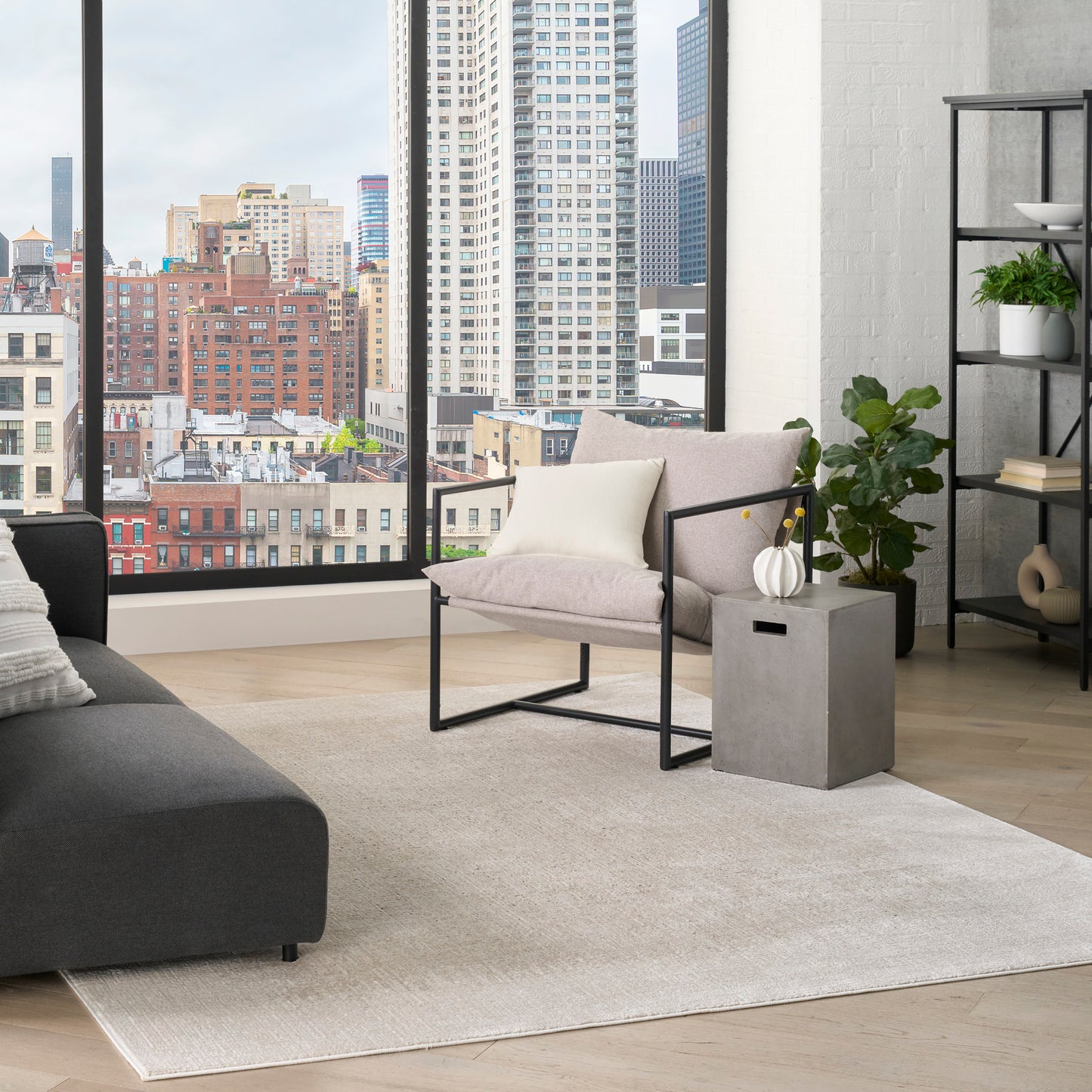 DKNY Grand Street 9' x 12' Ivory Beige Modern Indoor Rug