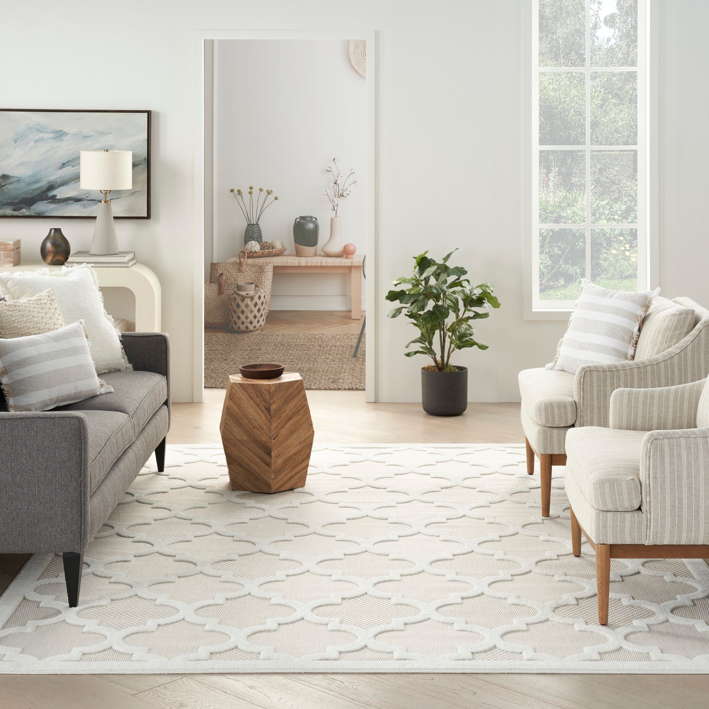 Nourison Easy Care 9' x 12' Ivory White Modern Rug