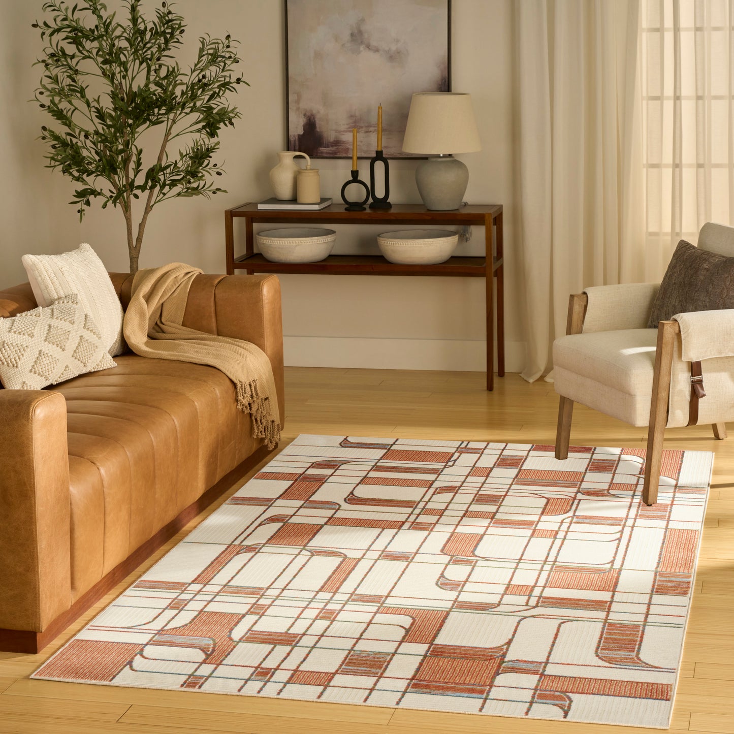 Nourison Nordic 4' x 6' Ivory Rust Mid-Century Modern Indoor Rug