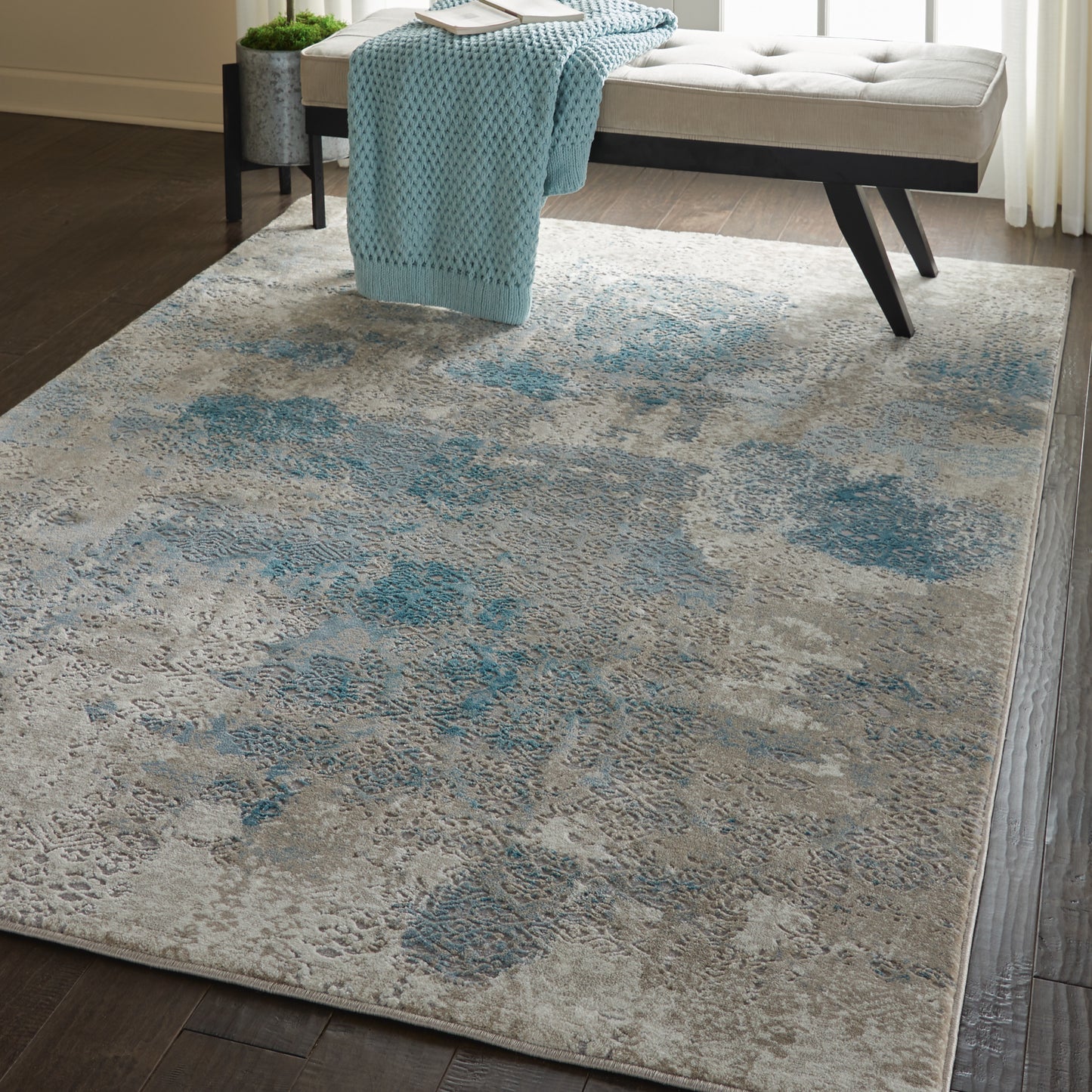 Nourison Karma 5'3" x 7'4" Ivory/Light Blue Vintage Indoor Rug
