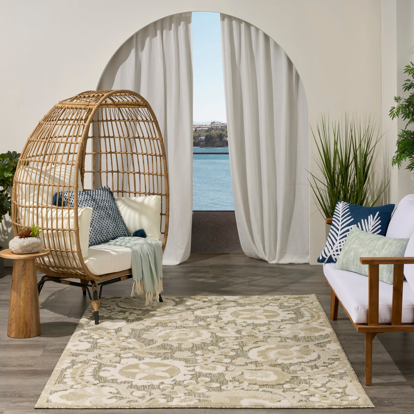 Nourison Aloha 5'3" x 7'5" Ivory Sage Farmhouse Rug