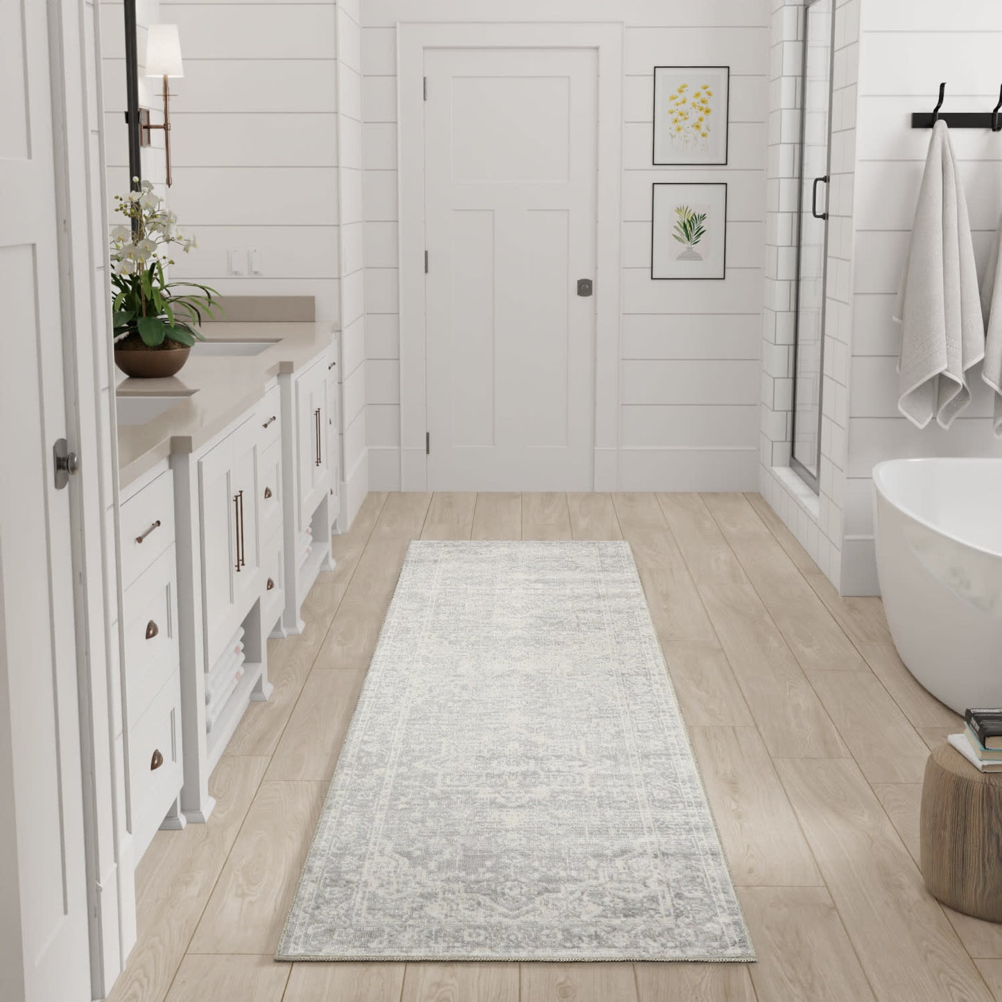 Nourison Astra Machine Washable 2'2" x 8' Grey Vintage Indoor Rug