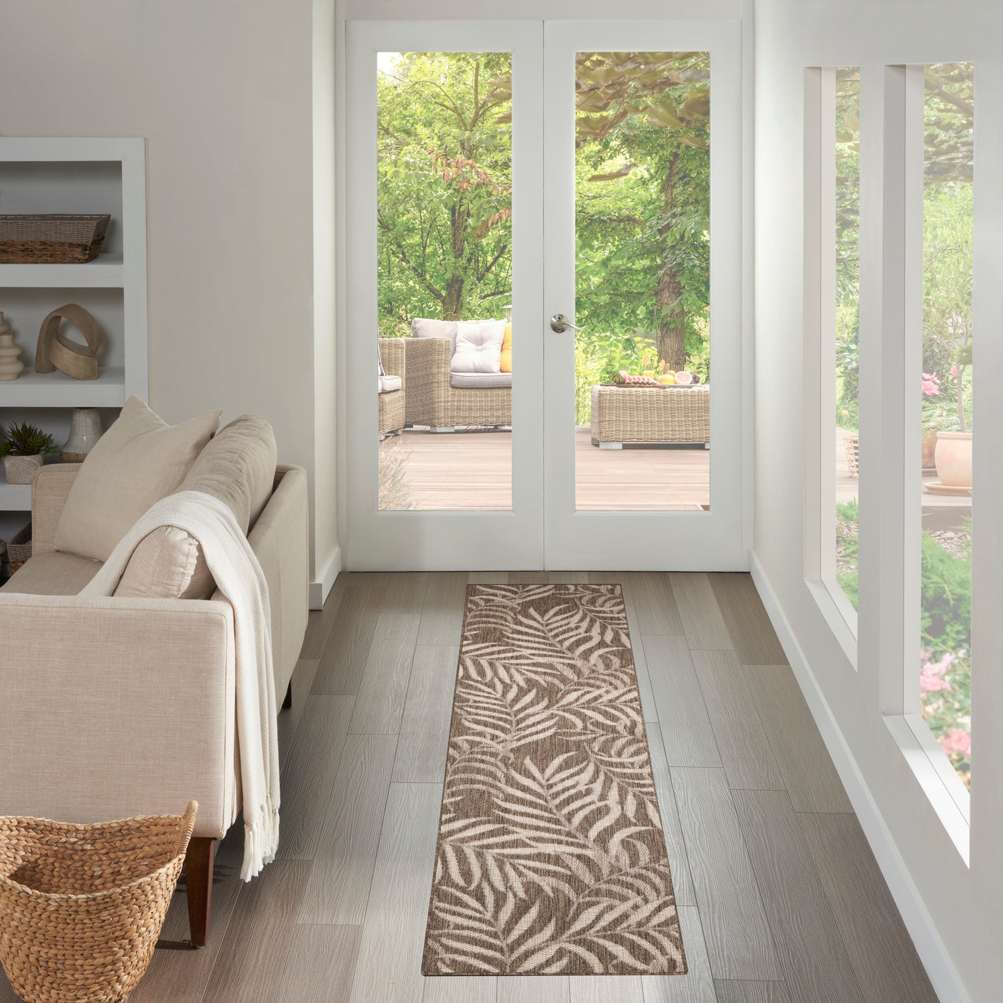 Nourison Garden Oasis 2' x 6' Mocha Tropical Rug