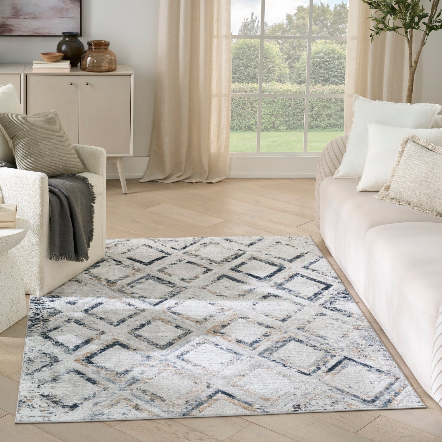 Nourison Dekor 4' x 6' Grey Navy Modern Indoor Rug