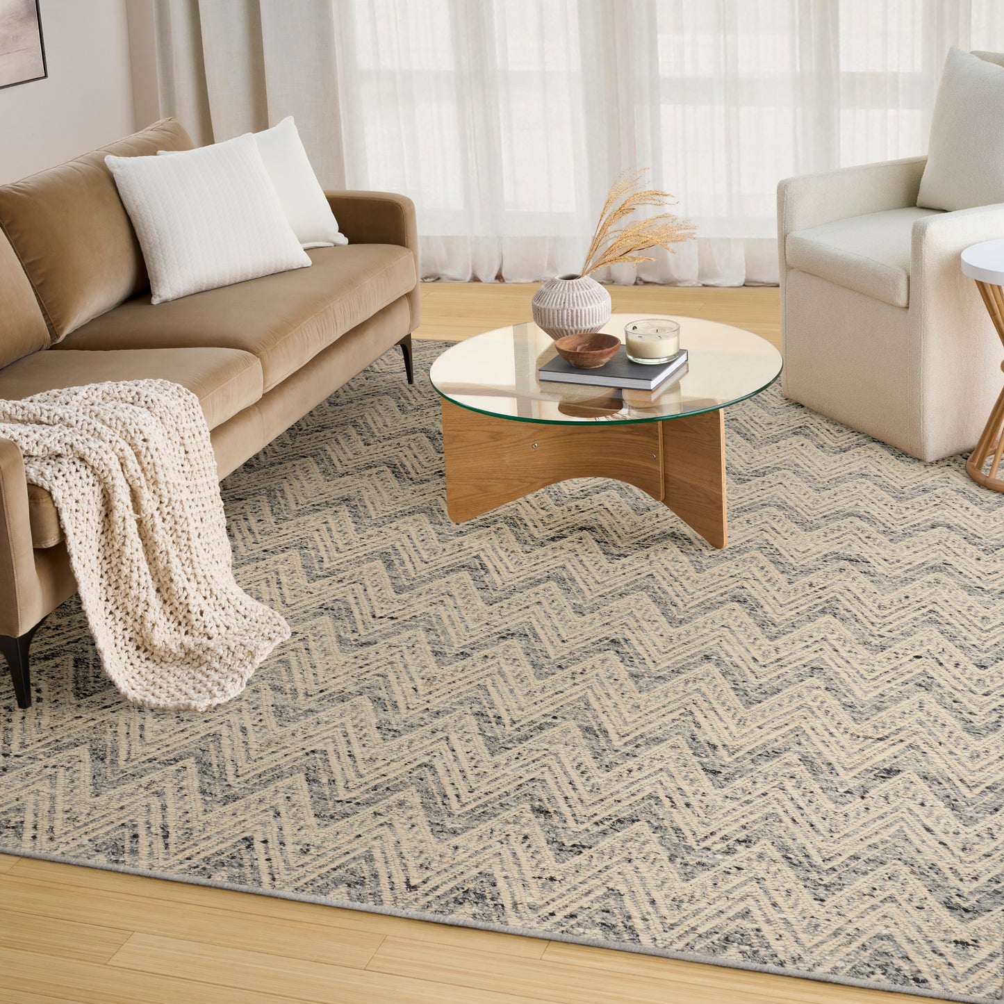 DKNY Pure Purl 5'3" x 7'3" Denim Ivory Modern Indoor Rug