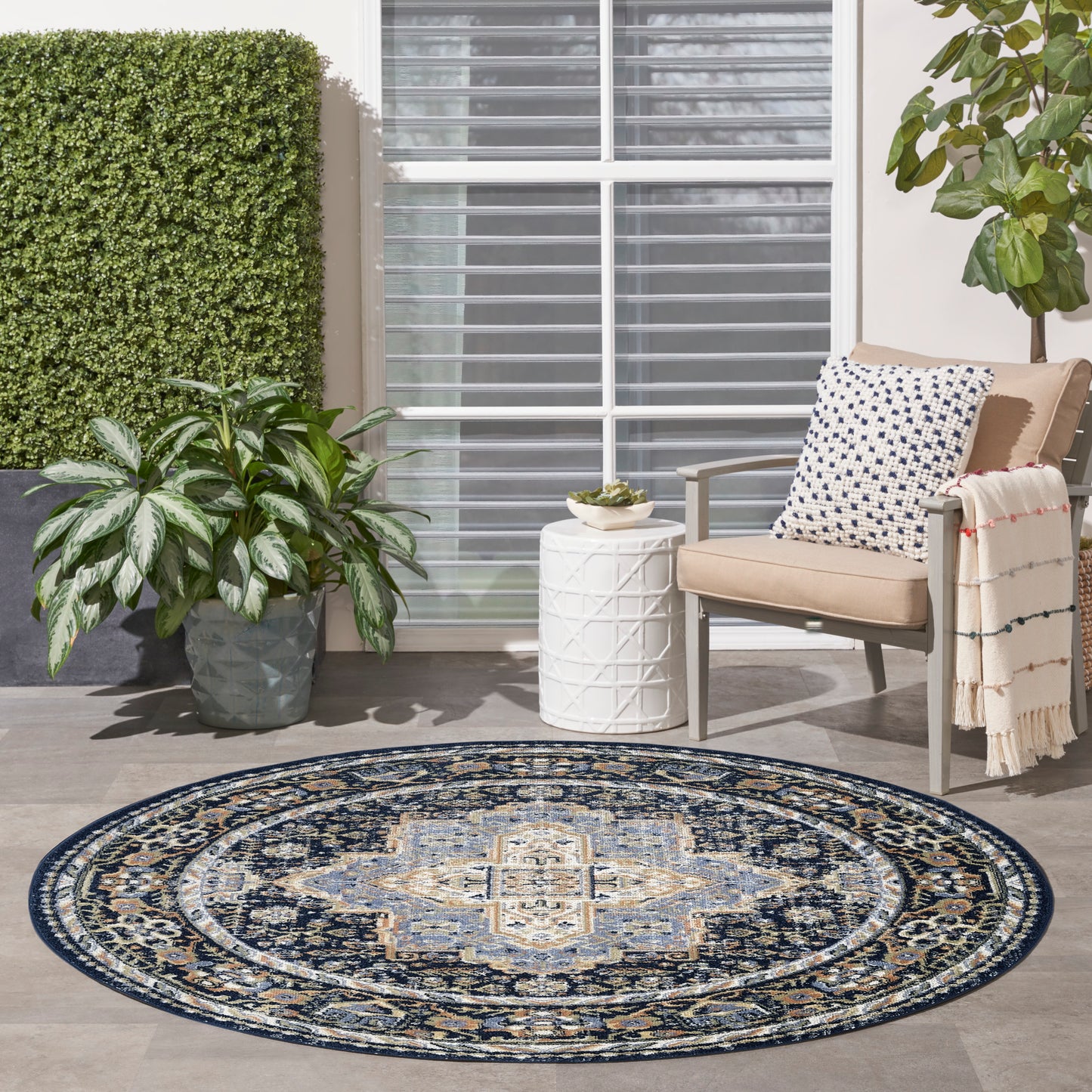 Nourison Nourison Essentials Persian 6' x Round Navy Vintage Rug