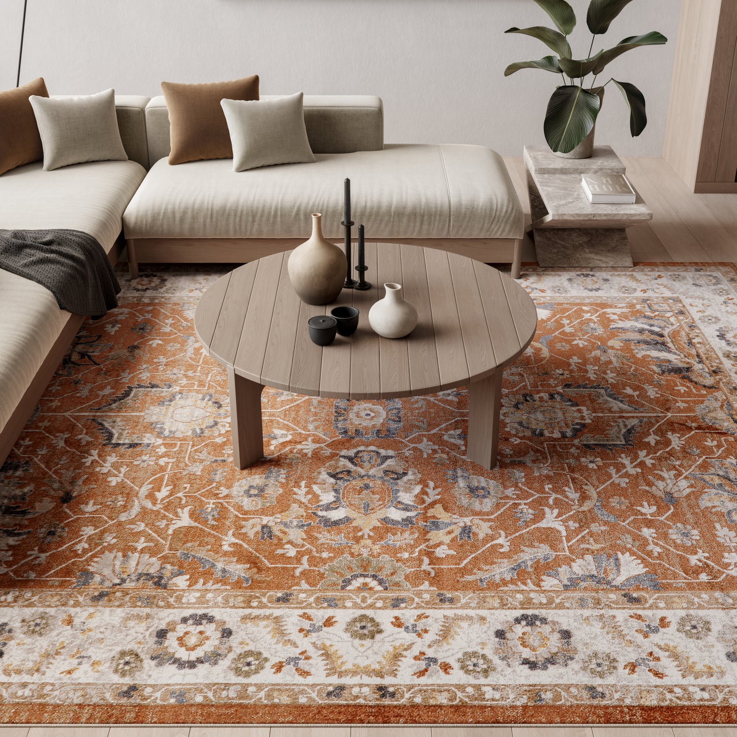 Nourison Astra Machine Washable 9' x 12' Rust Ivory Vintage Indoor Rug