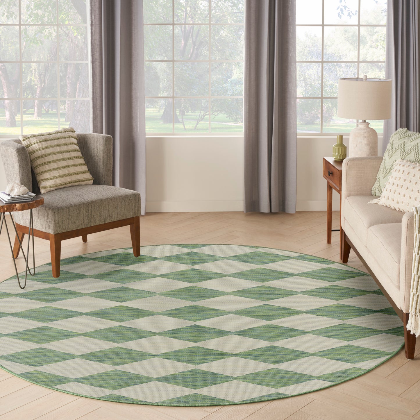 Nourison Positano 6' x Round Blue Green Modern Rug