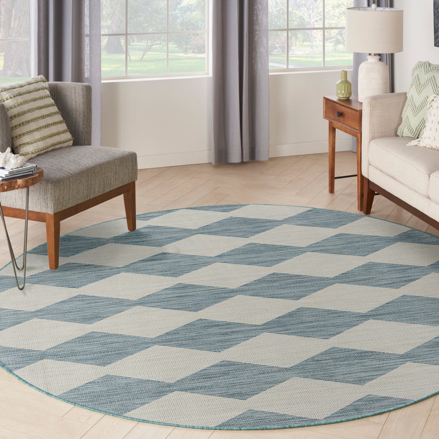 Nourison Positano 6' x Round Aqua Modern Rug