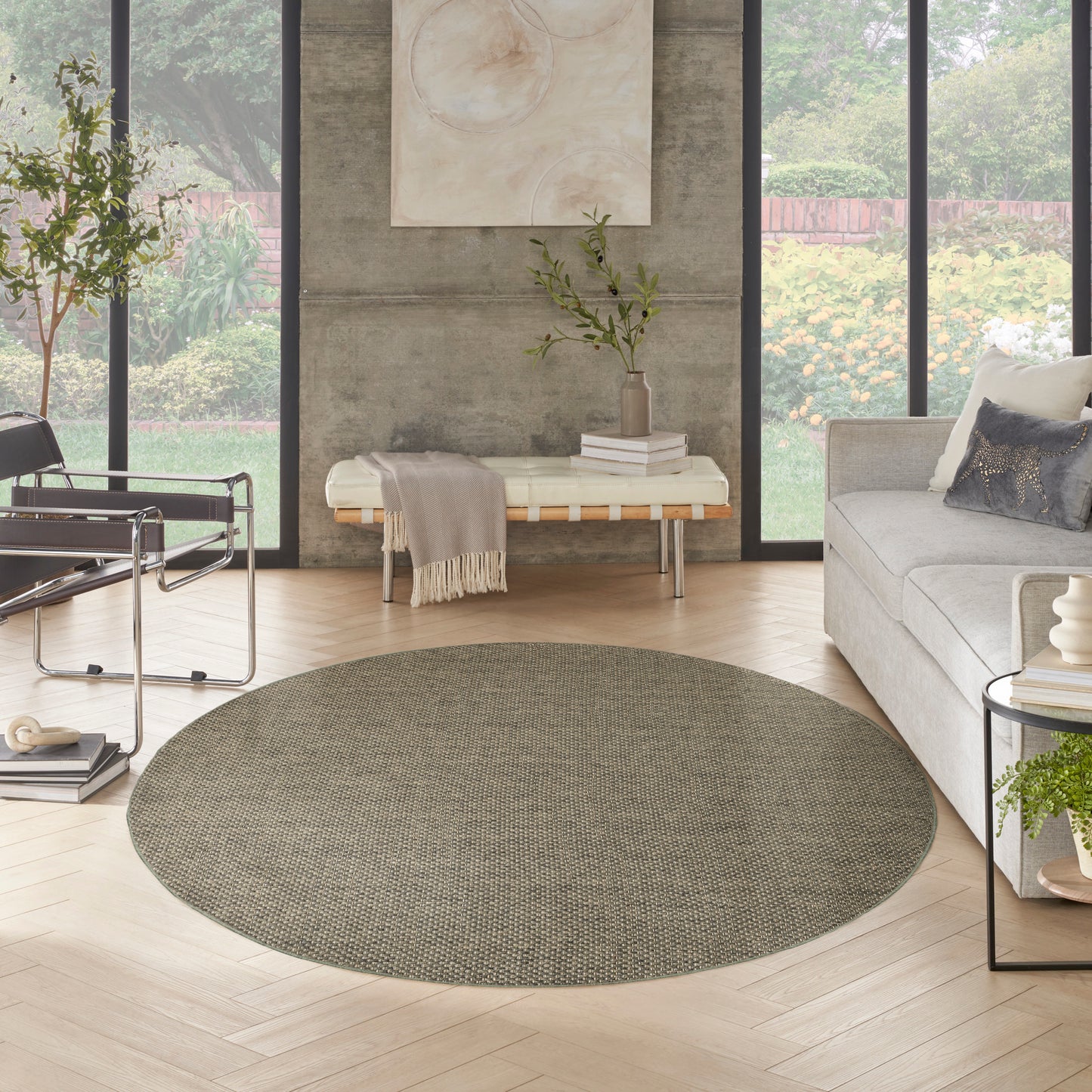 Nourison Tulum 8' x Round Olive Outdoor Rug