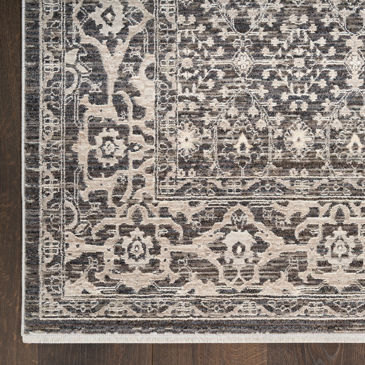 Nourison Shadows 2'2" x 10' Charcoal Ivory Vintage Indoor Rug