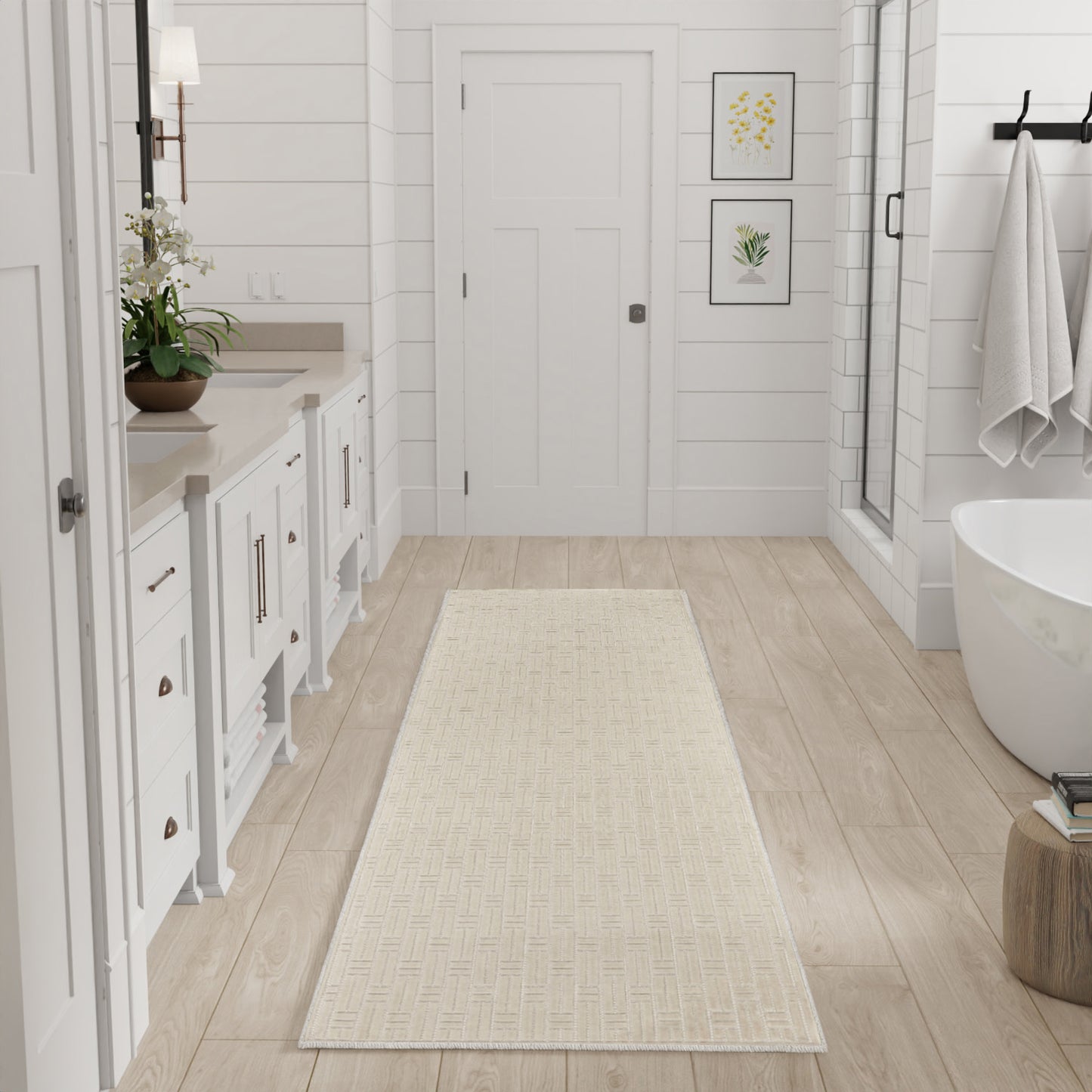 Nourison Washable Charm 2'2" x 10' Ivory Modern Indoor Rug