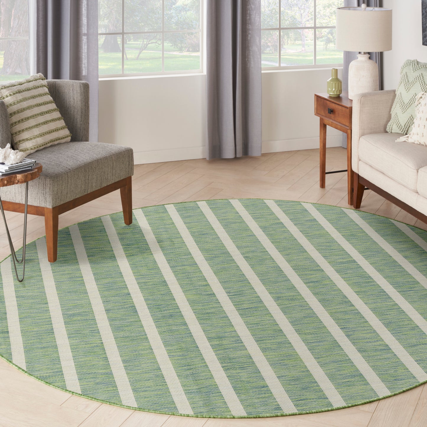 Nourison Positano 8' x Round Blue Green Ivory Modern Rug