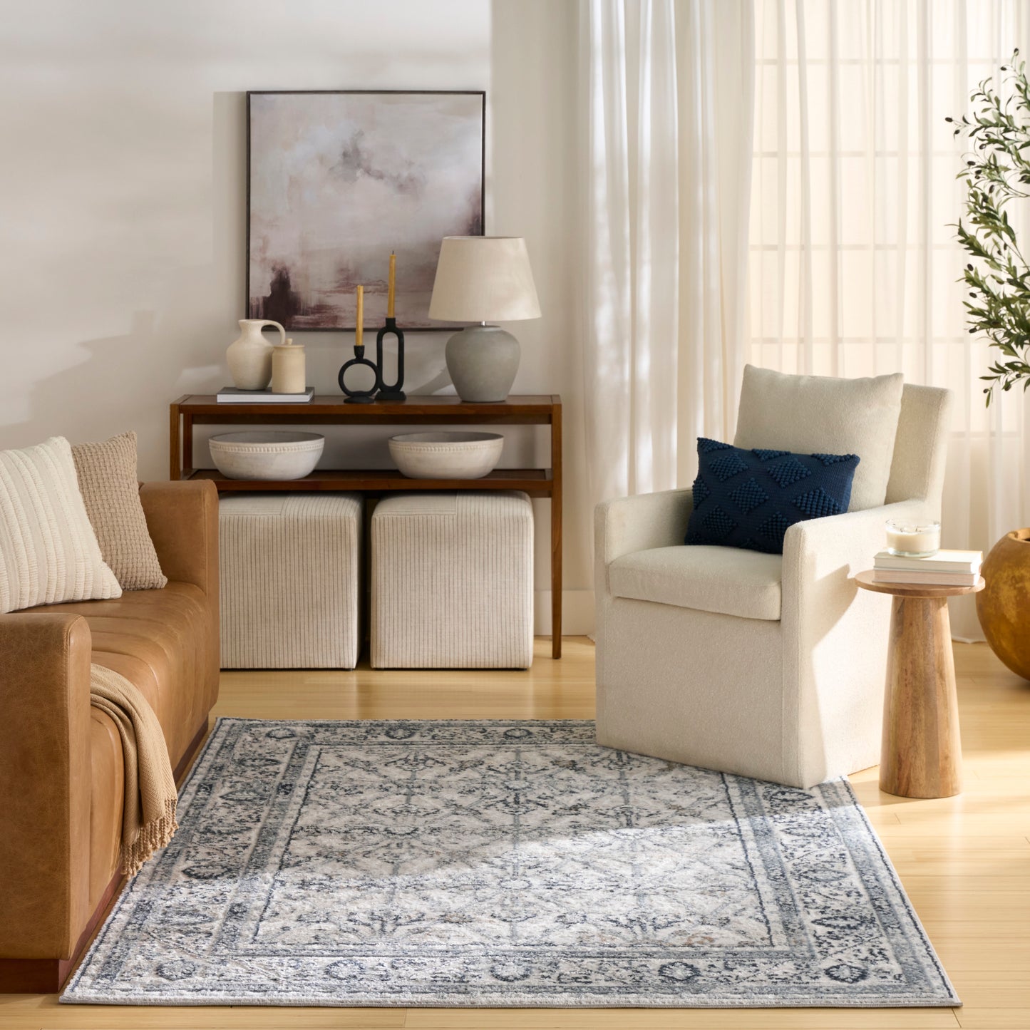 Nourison Dekor 4' x 6' Grey Navy Vintage Indoor Rug